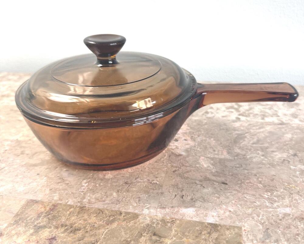 Vintage 0.5L Corning Amber Visions ware cookware saucepan with lid